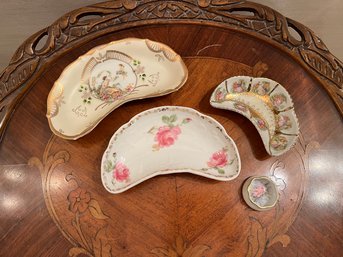 3 Vintage Hand Painted German Serving Dishes & Tiny Ring Plate