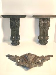 Pair Carved Wood Sconce Shelves & Victorian Wall Decor