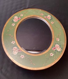 Oval Handpainted Floral Beveled Mirror Green Gold 26 X 22