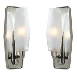 A Pair Visual Comfort Lighten Up Sconces With Mirrored Backplate - Bath 2B
