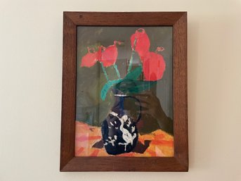 Charming Primitive Floral Still Life Dated 1966