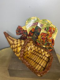 Cornucopia Basket With Fall Bows