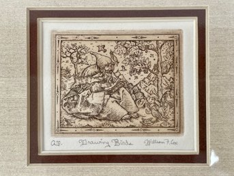 Artist/Printmaker William F. Cox Copperplate Etching, Drawing Birds. Signed And Professionally Matted