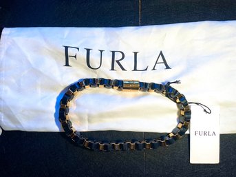 Furla Margot Golden Necklace With Black Leather Accents