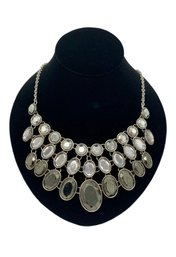 Silver Tone Metallic Acrylic Rhinestone Necklace