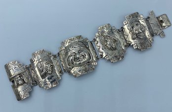 Large Signed JFM Peru - Peruvian Figural Intricate Sterling Silver Bracelet