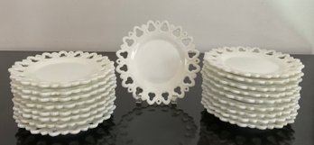 Vintage 18 Piece Milk Glass Lattice Edge Plates.