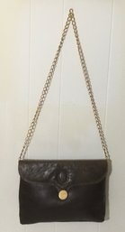 A9. Brown Leather & Gold Chain Envelope Handbag
