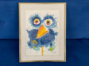 Original Comical Wide Eyed Bird Painting - Signed & Dated By Artist