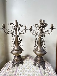 Pair Of Brass Candelabras