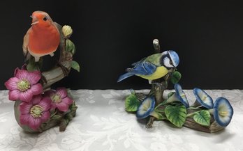 A Pair Of Franklin Mint RSPB 1981 - 1982Limited Edition Bird Figurine - Approx 6'h.