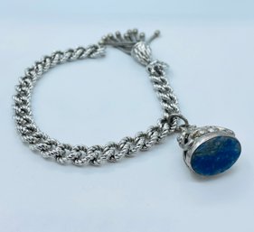 Unique Sterling Silver & Blue Lapis Lazuli Watch Fob Bracelet