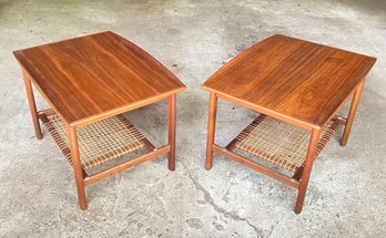Pair Of Danish Teak And Cane Folke Ohlsson End Tables For Tingstrms