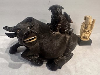 Her Vintage Asian Ox With A Rider And  Vintage Asian Figure