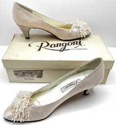 Rangoni Of Florence Evening Shoes (Light Pink Silk) With Decorative Clips In Original Box, Size 8 B