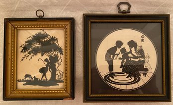 Vintage Lot Art Deco Mini Silhouettes Printed Childrens Bath Time & Intricately Hand Cut Little Bo Beep Sheep