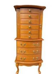 BLONDE OAK 9- DRAWER TALL JEWELRY CHEST