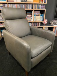 West Elm Grey Modern Leather Recliner  (W1)