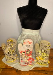 Vintage Sheer Apron And Hilarious Oven Mitts!