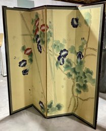 Fabulous Hand Painted Chinese Four Panel Silk Screen Room Divider