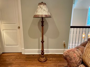 Twisted Column Floor Lamp With Attractive Floral Designed Shade