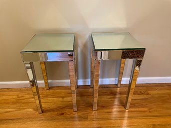 Pair Of Small Square Mirrored Side Tables