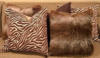 Set Of 5  Furry And Striped Accent Pillows