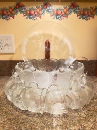 Punch Bowl With Serving Plate With 12 Cups, And Hooks To Hand Cups