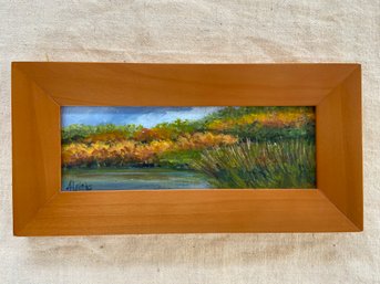 Landscape Painting Art Signed A Leidig Andree 13x6 Framed
