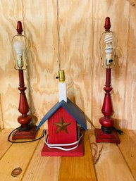 Red Barn Lamp With Pair Of Matching Lamps