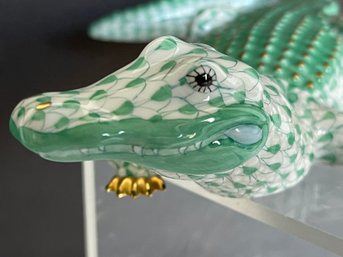 *1st EDITION*- Herend Figurine Alligator In Green-Purchased From Gump's 1996-Always Curio Kept-MINT Condition