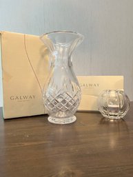 Galway Crystal Vase, And Votive Candle, NIB