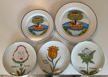 A Group Of Five Humorous Porcelain Plate  Villeroy Boch And More