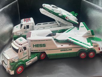 Lot Of 2 Hess Trucks: 2014 Toy Truck Flatbed W/ Space Cruiser & 2010 Toy Truck And Jet