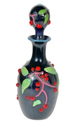 Hand Blown Art Glass Perfume Bottle Applied Flowers