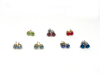 Collection Of Sparkly Colored Stone Stud Earrings