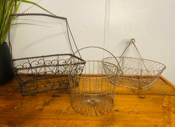 3 Vintage Wire Baskets