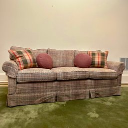 A Rolled Arm Sofa With Woven Tweed Upholstery