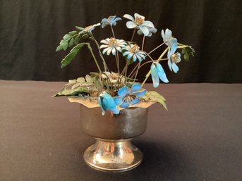 Vintage Enameled Flower Bouquet Arrangement Brass Pot Midcentury