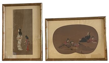 Pair Of Antique Japanese Hikone Byobu Prints (V)
