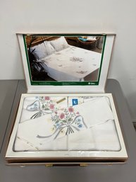 Vintage Embroidered Bed Sheets Set -  New Old Stock