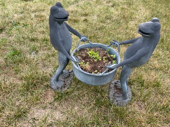 Cast Metal  Garden Frogs With Flower Basket