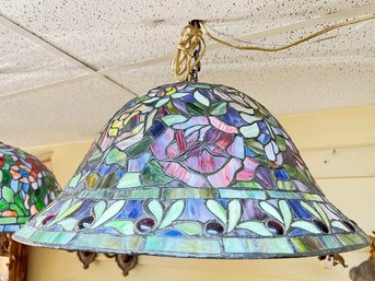 Pair Of Matching Bell Shaped Stained Glass Hanging Pendant Lights