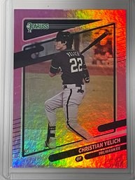 2021 Panini Donruss Pink Refractor Parallel Christian Yelich Card #200