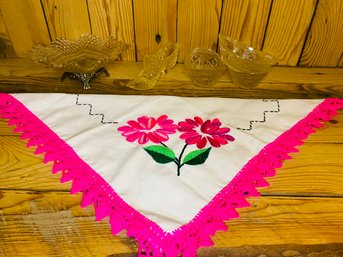 Bright Pink Stitched Doily With Crystal Pieces