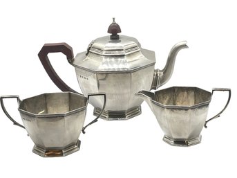 Antique English Sterling Silver Teapot , Sugar & Creamer 28.5 TOZ