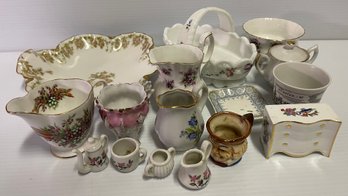 Collection Of Porcelain Creamers, Mugs, Platters, Miniature Tea Set & More, Haviland France, Royal Albert, Etc