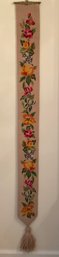 Vintage Hanging Needlepoint Scroll, Brass Ornate Hanging Top