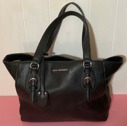 Dana Buchman C. Black Leather Large Tote Handbag, 2 Handle.