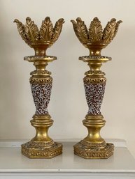 Large Vintage Candleholders With Flameless Candles- A Pair